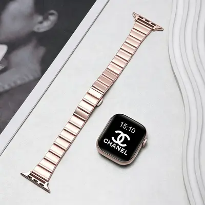 Apple Watch S10/11 için metal bambu eklemli kordon, kelebek toka - 11