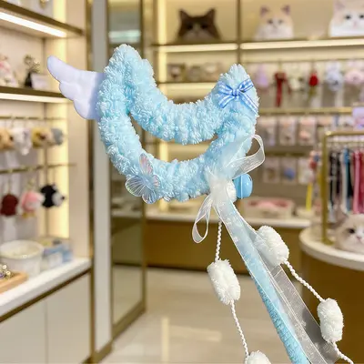Heart-Shaped Cat Teaser Wand, Long Handle Chew-Resistant Interactive Cat Toy - 9