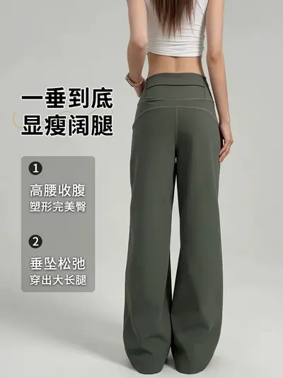 鲨鱼裤垂感显瘦瑜伽裤高弹后腰口袋宽松直筒裤女外穿高腰阔腿裤秋