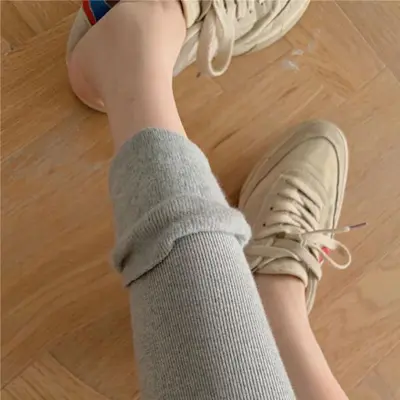 Women's Grey Thin Fleece Ribbed Leggings, Stretch, Plus Size - 3