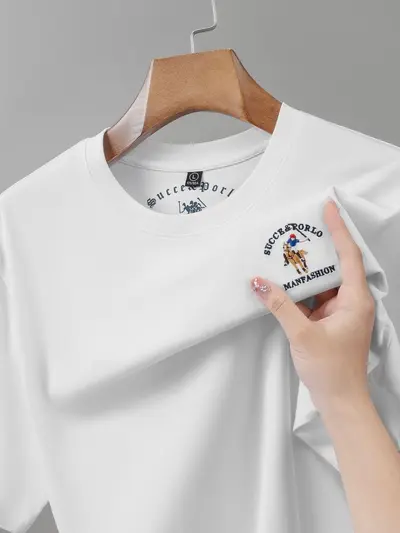 Herren-T-Shirt aus Baumwolle, Rundhals, kurzarm, mit Stickerei