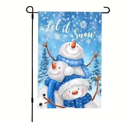 Leinen-Weihnachtsgartenfahne mit Schneemann und Weihnachtsbaum - 8