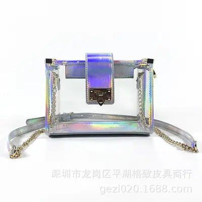 Yeni PVC şeffaf çanta kadın çantası şık moda ağrı çantası lazer omuz crossbody çanta moda zincir küçük kare çanta