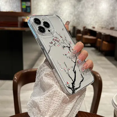 Chinesische Pflaumenblueten Handyhuelle fuer iPhone 13/14/15 transparent