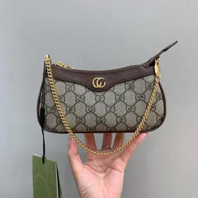 Classic Genuine Leather Women's Underarm Bag with Monogram Print, Cowhide - 1