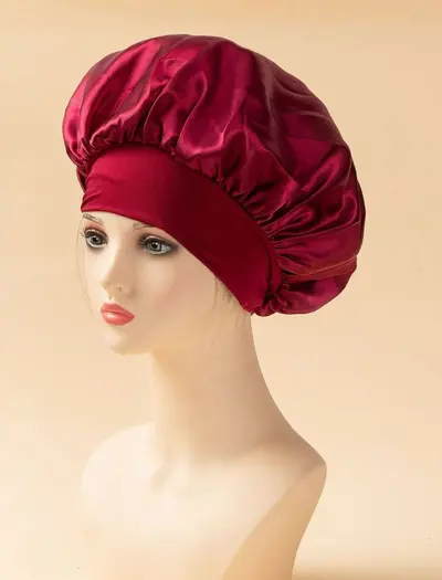 Wide-Brim Elastic Hair Cap, Satin Sleep Cap for Women - 9