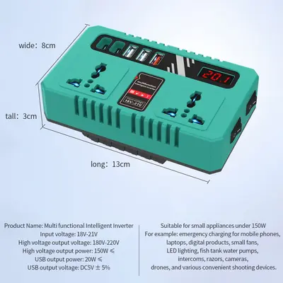 21V to 220V Inverter for Lithium Power Tool Battery, USB Charging Lamp - 5