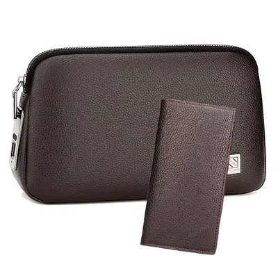 Smart Fingerprint Lock Men's Clutch Bag Litchi Leather Premium Large Capacity Organizer - 12
