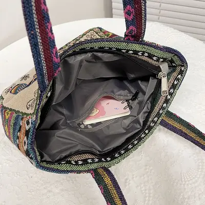Damen-Einkaufstasche groß, bestickt, tägliche Stofftasche - 4