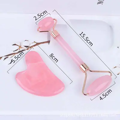 Heart-Shaped Rose Quartz Double-Head Facial Roller Massager