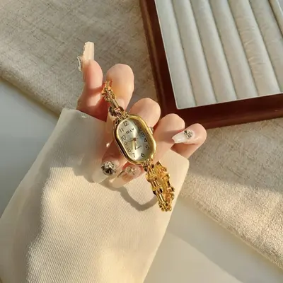Goldene Quarzuhr für Damen Retro-Stil