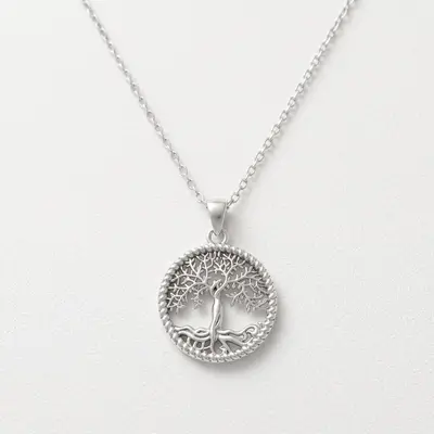 Lebensbaum Damen-Halskette, Silber, durchbrochenes Design, Trendkette