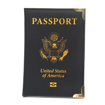 Passport Holder, Leather with Gold Hardware Corners - 7