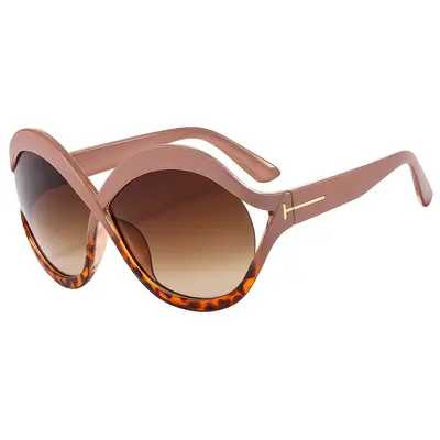 Oversized T-Frame Sunglasses, Round Frame, UV Protection Women's Style - 9