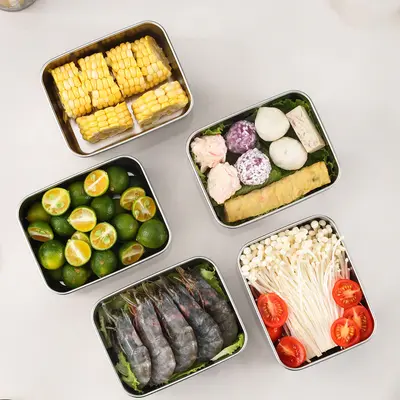 Gemüsebox aus Edelstahl, versiegelte Lunchbox, Kühlschrank-Lebensmittel- und Obst-Lunchbox quadratische Box