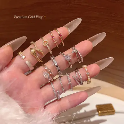 Zircon adjustable open ring for women, Korean style - 2