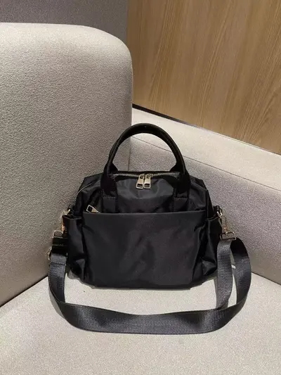 Striped Handbag, Lightweight Waterproof Nylon, Large Capacity Crossbody Bag