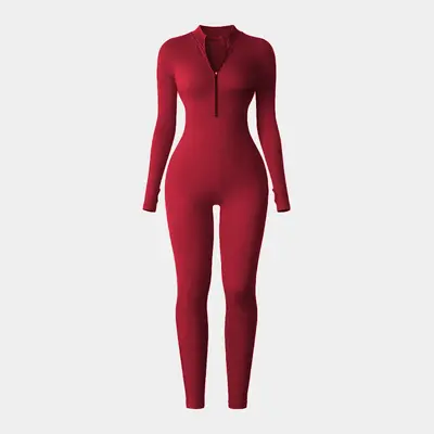 Women's Zip Long Sleeve Yoga Jumpsuit with Thumb Holes, Butt-Lifting Sports Bodysuit - 9