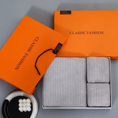 Coral fleece towel set, 3-piece, absorbent, gift box