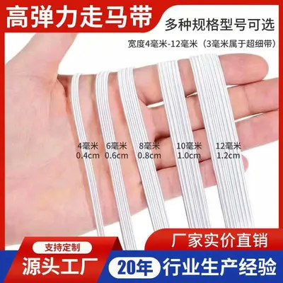 Black and White Elastic Band, Durable Thick Latex Woven Webbing, Bundle - 9