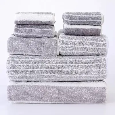 Coral fleece towel set 8-piece striped design - 11