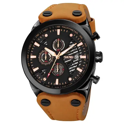 Retro style men's quartz watch leather strap with calendar - 8