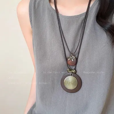 Zen feather necklace, retro bohemian, long collarbone chain - 8