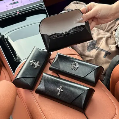 Magnetic Cross Punk Glasses Case, Faux Leather Look, Unisex