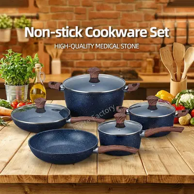 Maifanite Nonstick Pot Set with Wood-Grain Handle