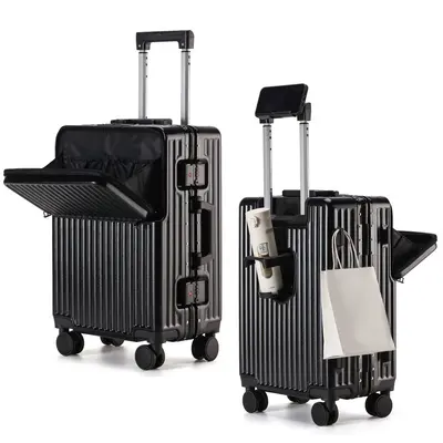 Front Opening Aluminum Frame Luggage Trolley 20 Inch Carry-on Suitcase Large Capacity Travel Silent Universal Wheel Spinner Password Lock Trunk - 7