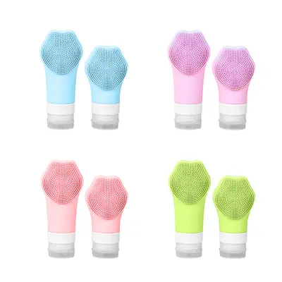 Cross-border popular silicone dispenser bottle four-piece set shampoo and shower gel storage 60ml dispenser bottle with hook brushed - 9