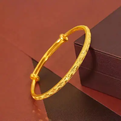Sand gold smooth round bangle, women's, push-pull design - 13