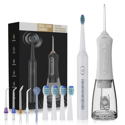 Portable oral irrigator set with electric toothbrush, F6, 8 accessories
