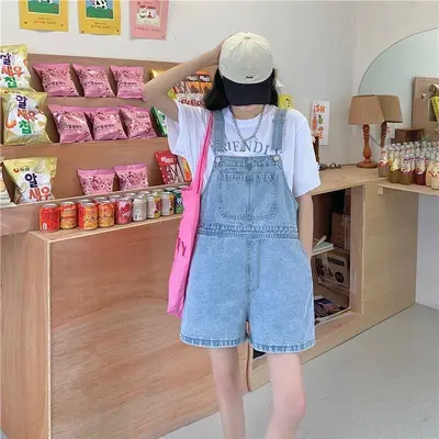 Damen-Latzshorts im koreanischen Stil, hoch tailliert, Sommer 2025