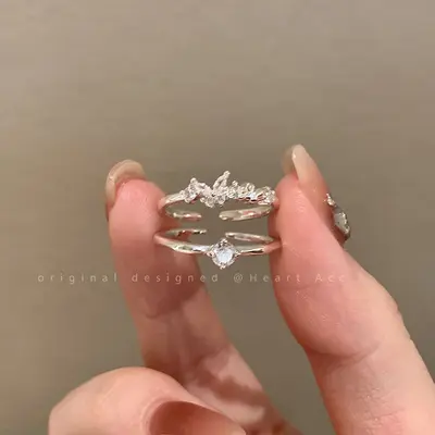 Butterfly Zircon Ring, Adjustable, Women's - 8