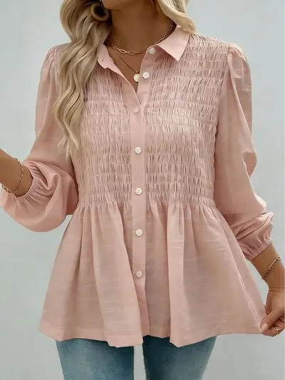 Solid Color Button-Down Long-Sleeve Women's Shirt, Spring Summer 2026 - 1