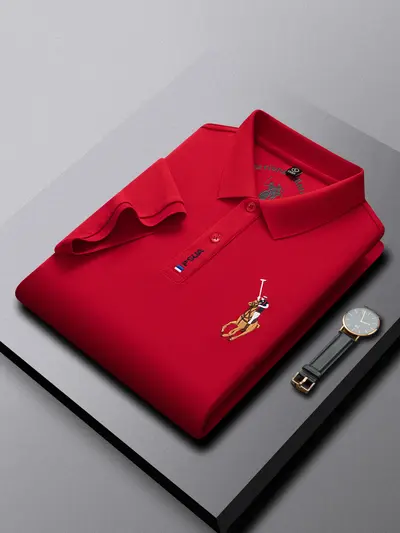 Men's Short Sleeve Polo Shirt, Solid Color, Moisture-Wicking