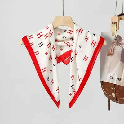 70cm Small Square Imitation Silk Satin Women's Scarf with Letter Print - 7