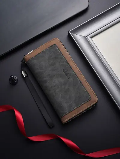 Herren-Langbrieftasche, großes Fassungsvermögen, Reißverschluss-Clutch mit Handyfach