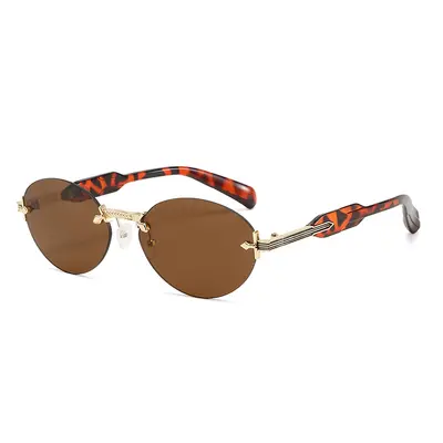 Retro Oval Frameless Sunglasses Unisex with Cut-Edge Lenses - 3