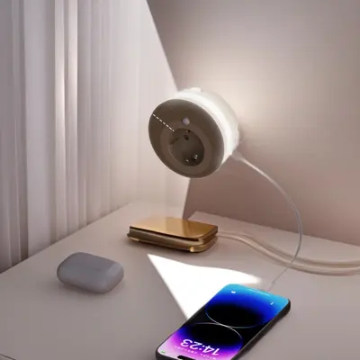 Ningbo Soma Elektrik Avrupa standart priz LED sensörlü ışık, yüksek estetik yatak odası atmosferi, USB kompakt çok fonksiyonlu kablosuz