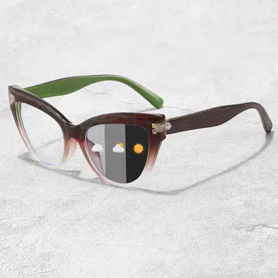 Photochromic Grey Patchwork Sunglasses, Color-Changing Lenses - 8