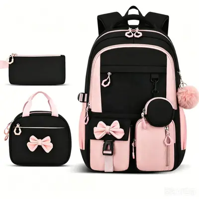 Cross-border New Student Backpack High-value Aesthetics Dual-shoulder Bag Simple Design Factory Three-piece Set Backpack Lunch Bag Pencil Case