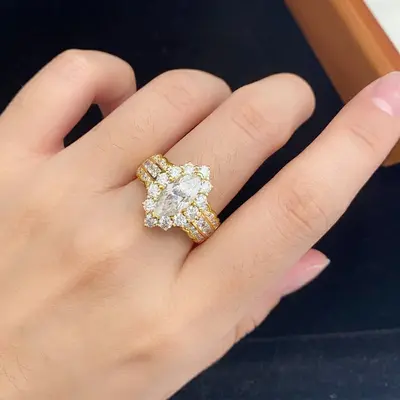 Moissanite Olive Shape Ring, S925 Silver Plated 18K Gold, Women's Ring - 3