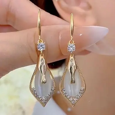 Women's Earrings, Cat Eye Stone, Water Drop Shape
