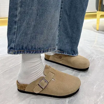Kadın Kalın Tabanlı Birkenstock Tarzı Terlik, Günlük Yarım Terlik, Baotou Terlik