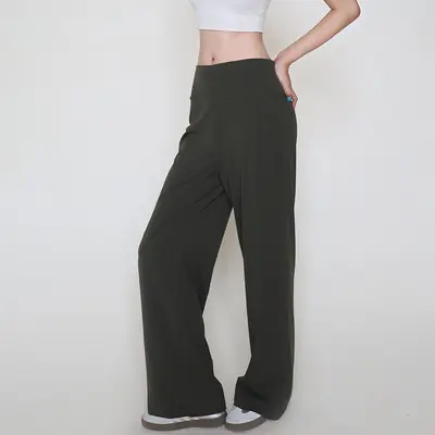Kadın Yüksek Bel Gevşek Paça Yoga ve Koşu Pantolonu, Çıplak Hissi Kumaş - 11