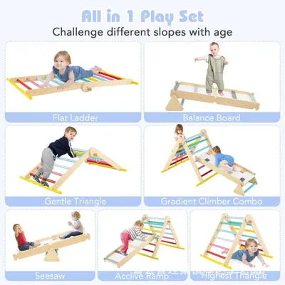 Solid Wood Triangle Set 7-in-1 Foldable Baby Climbing Frame