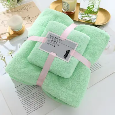 Mercan polar havlu banyo havlusu seti, yumuşak ve emici, hediye iki parçalı set, çift stili, ev kullanımı için emici ve hızlı kuruyan. - 9