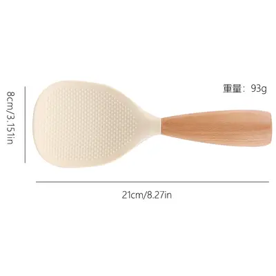 Silicone Rice Spoon, Non-Stick, Heat Resistant, Wooden Handle - 10